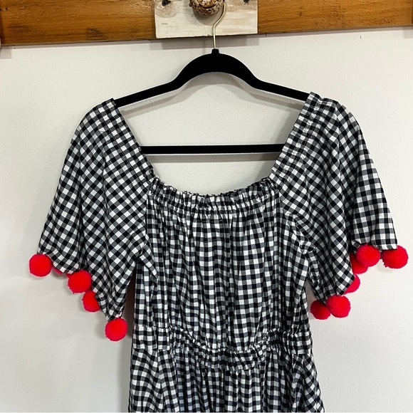 Sundress Alena Gingham Pom Pom Off Shoulder High Low Dress - Picture 12 of 14
